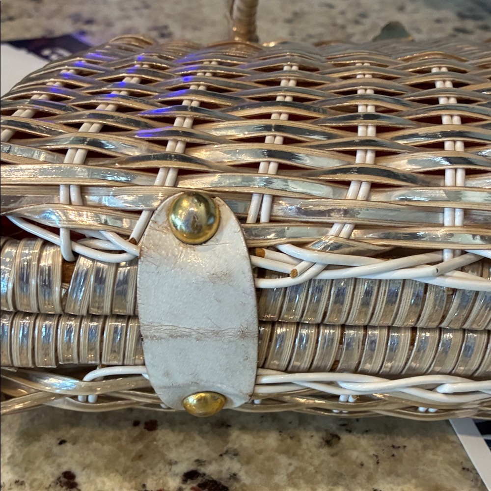 Woven Straw Tote Bag in Natural Cream with Silver Hardware - Picture 8 of 9